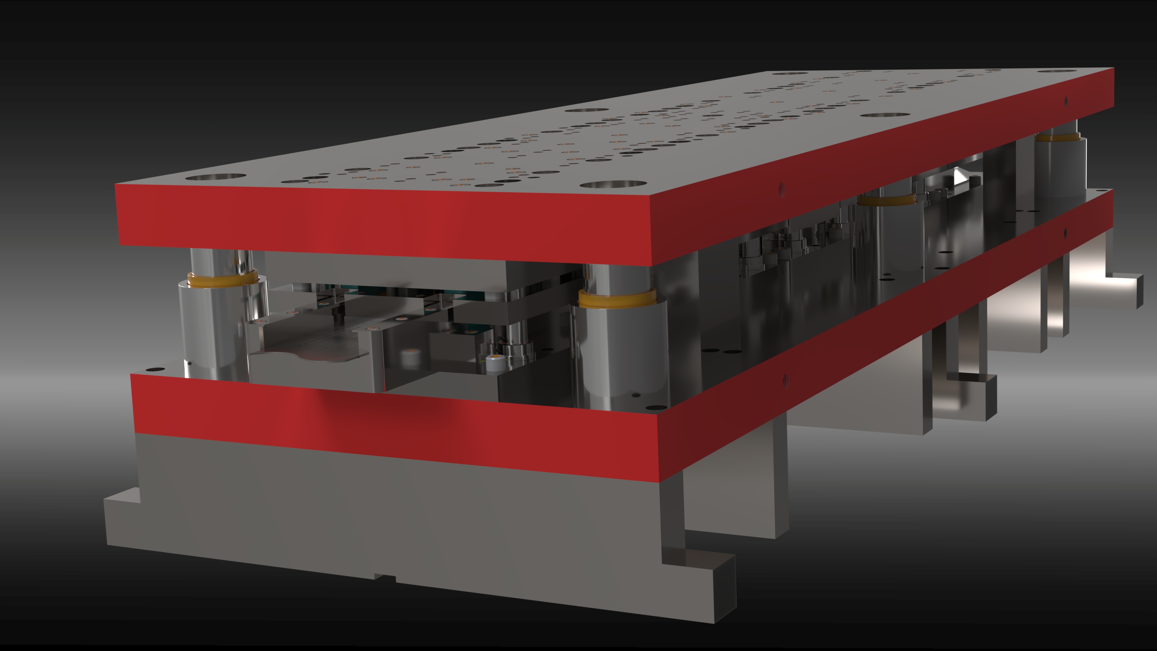 GI-210 progressive die assembly, SolidWorks render